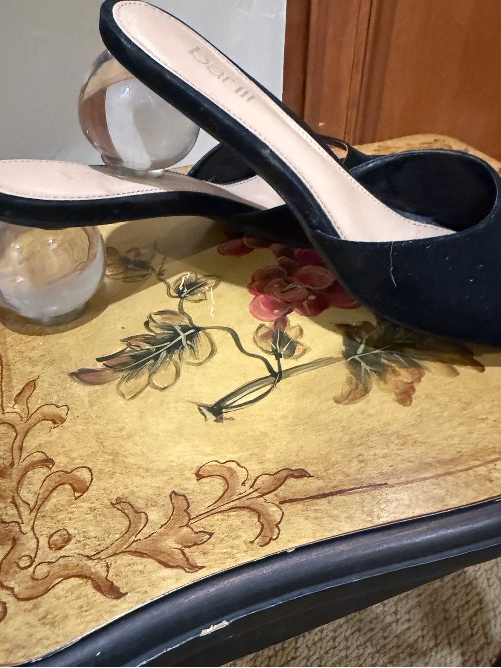 Bar III Black Open-Back Slide with glass ball heels